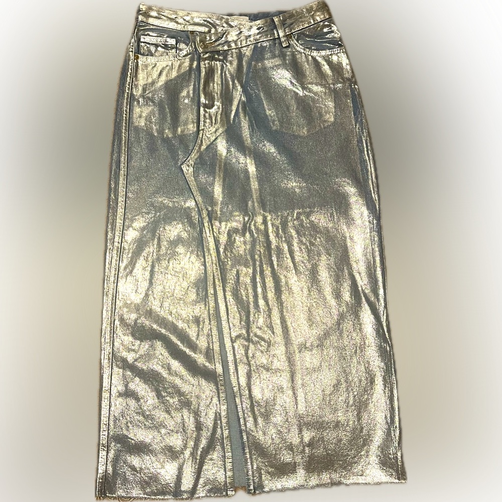 Zara Silver Denim Maxi Skirt